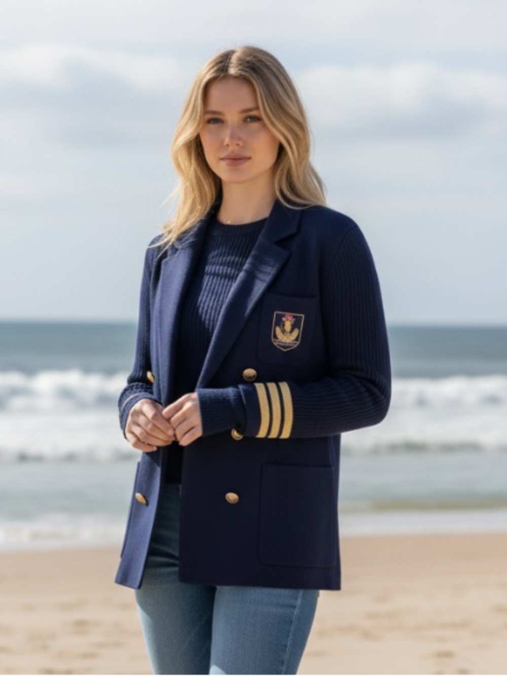 Ralph Lauren Navy Double-Breasted Blazer with Gold Accent